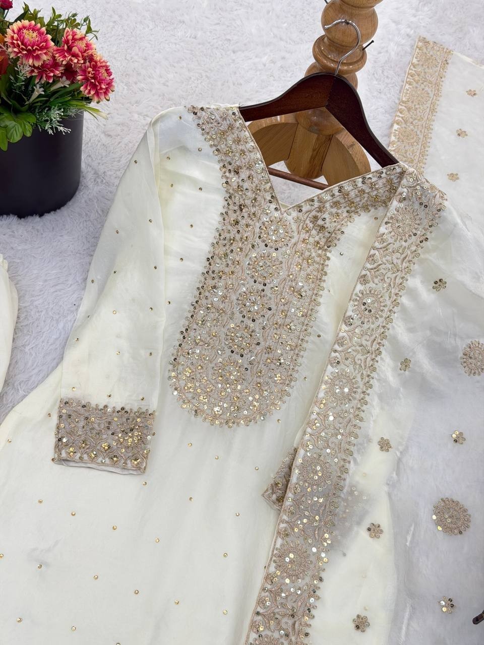 New Presenting Silk White Top Palazzo With Dupatta For Festival Wear