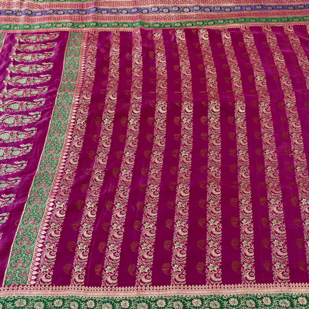 Sanskriti Vintage Pink Pure Satin Sarees Zari Hand Woven Brocade Banarasi Fabric