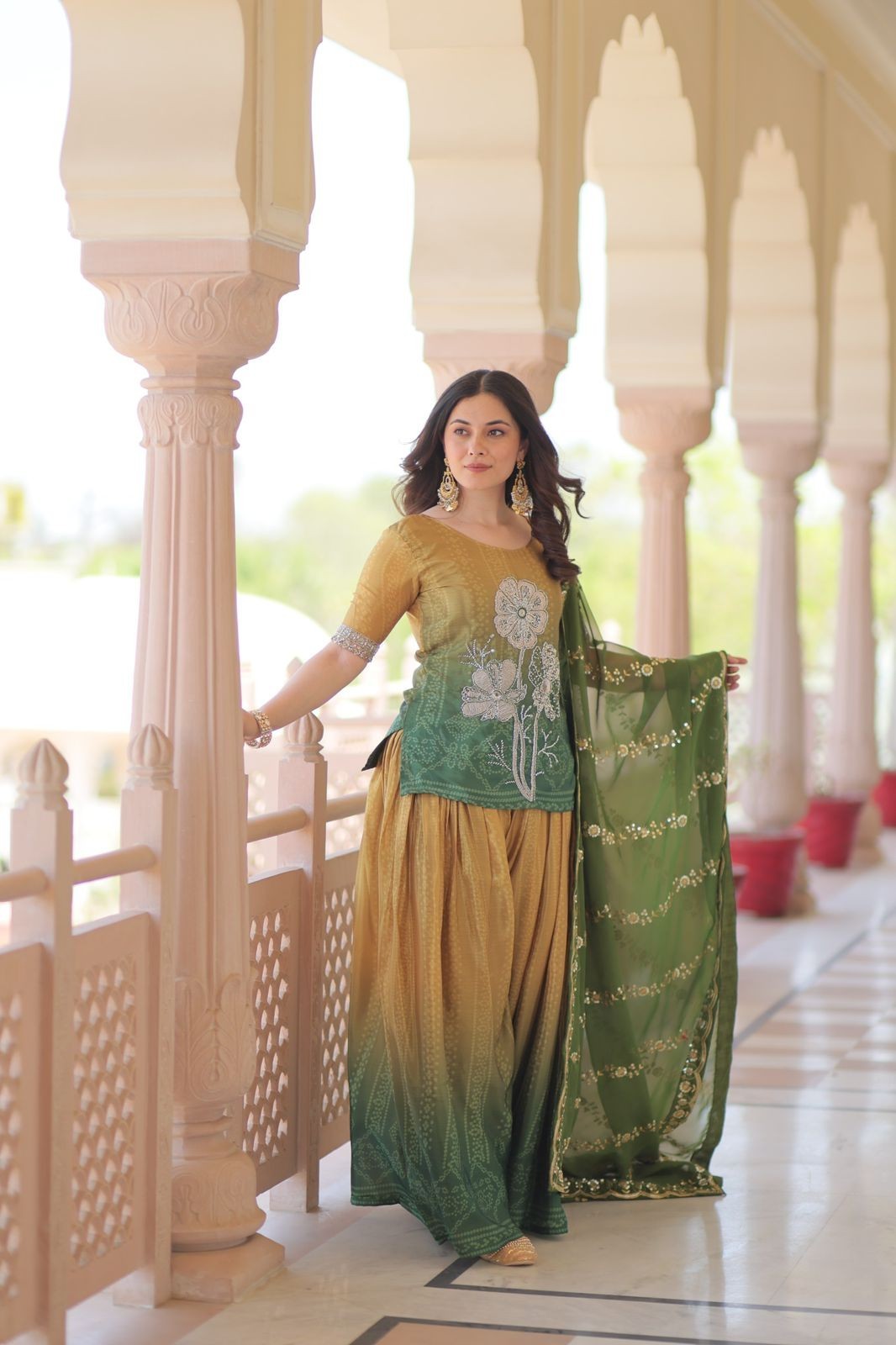 PUNJABI SHARARA PLAZZO SALWAR KAMEEZ SUIT WOMEN READY MADE DESIGNER 1