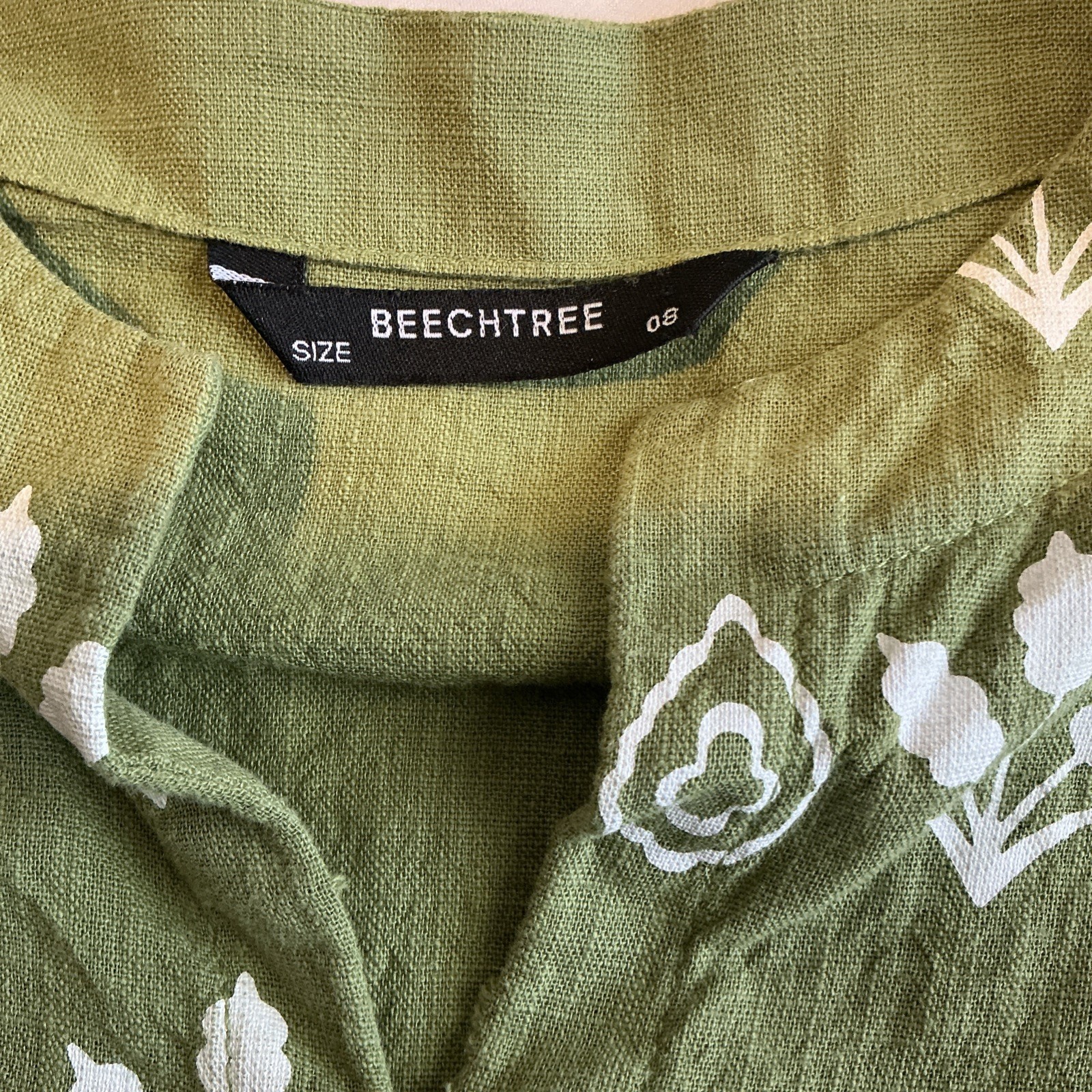 Beechtree Pakistan Shirt Kurti Green Ivory Shirt 2 Way Slub Sz 8