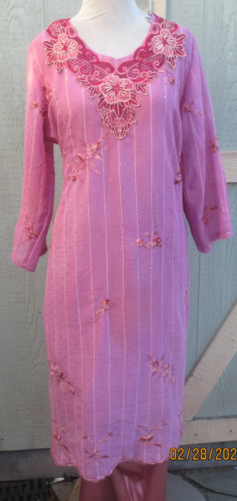 beautiful flower embroidery polyzoa pant kameez material chiffon Size XL 46