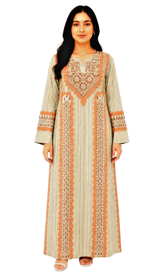 Vtg Handmade Traditional Embroidered Thobe Arabic Ethnic Long Sleeve Dress SizeL