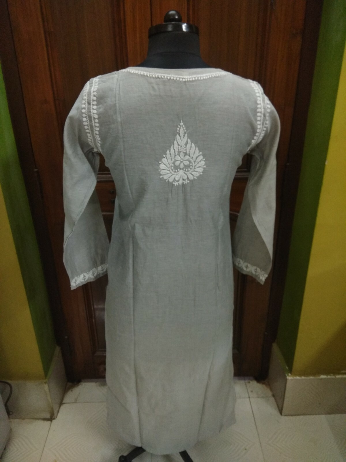 LONG XS S 36″ M 40″ PURE CHANDERI FABRIC HANDMADE ETHNIC CHIKAN EMBROIDERY TOP