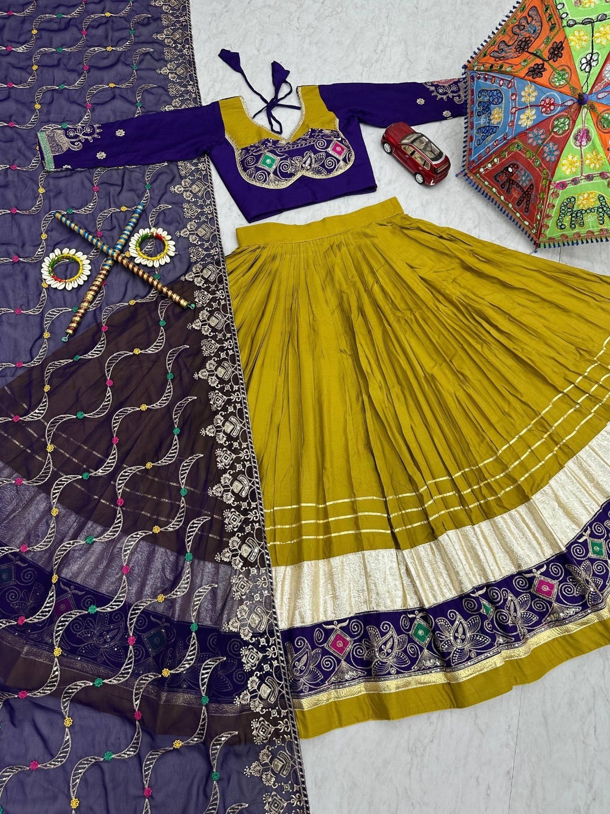 Navratri Pure Cotton Lehenga Choli Embroidery Sequin Garba Outfit Women