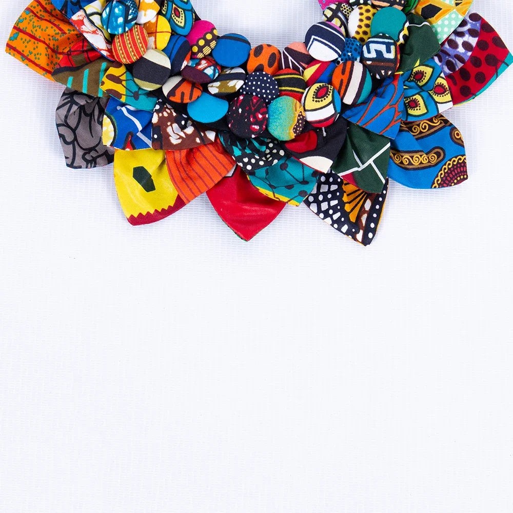 Handmade Ankara Button Bib Necklace & Earrings Set W250274