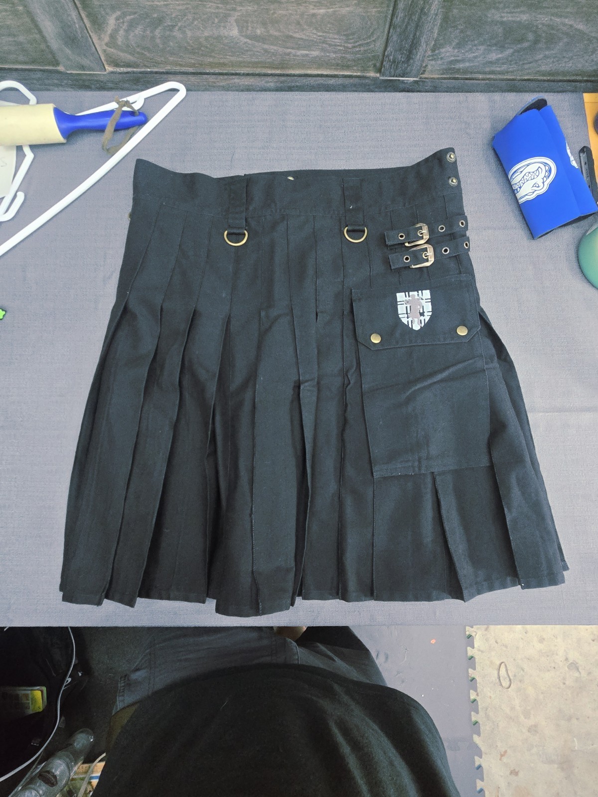 Damn Near Kilt ‘Em Black Utility Kilt M/L Cotton Cargo Pocket Gothic Punk