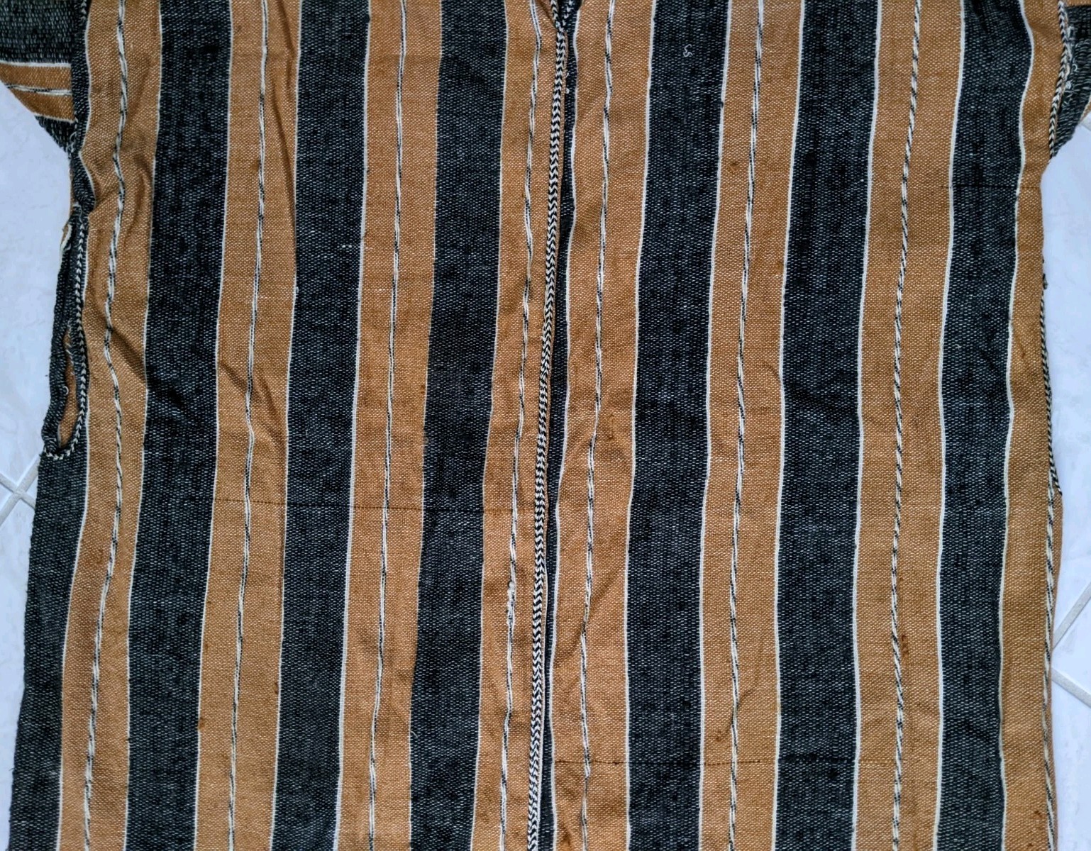 Vtg Handmade Moroccan Djellabah Stripes Jellaba Kaftan Wool Hooded Thobe Long