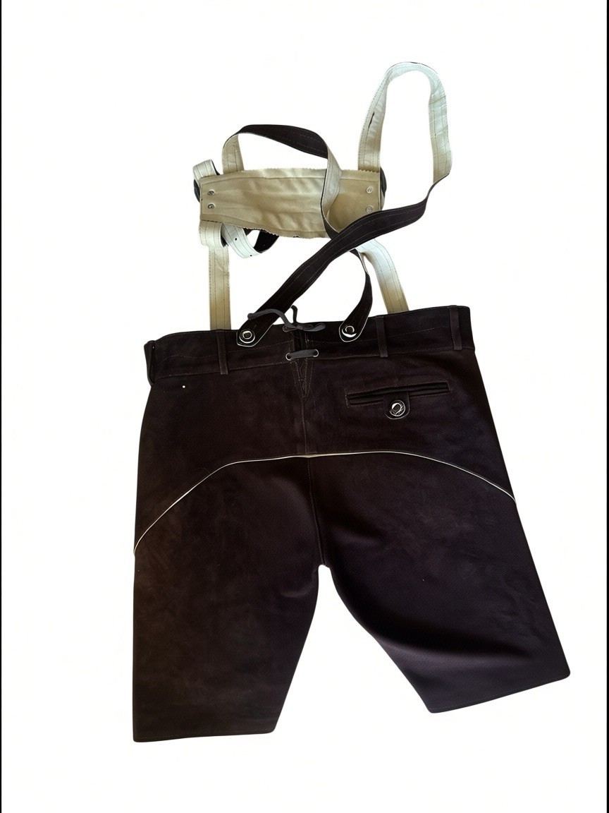 Authentic German Lederhosen genuine, Dark Brown Suede/Leather size 52 US XL