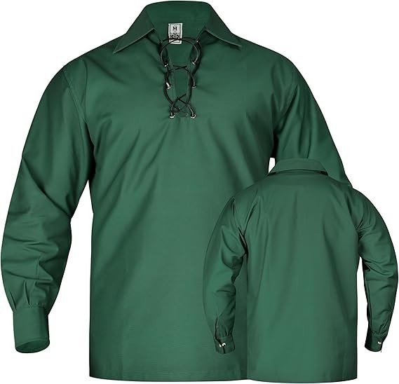 Jacobite Shirt for Men Scottish Ghillie Kilt Shirt Long Sleeve Lace Up Medieval