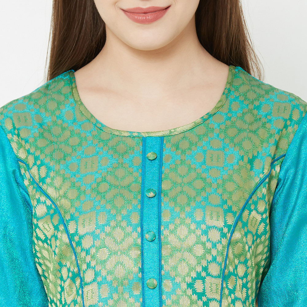 gia Cotton-silk Blended Kurtis, Shiny Colour Sea Green/Sky Blue functional kurt