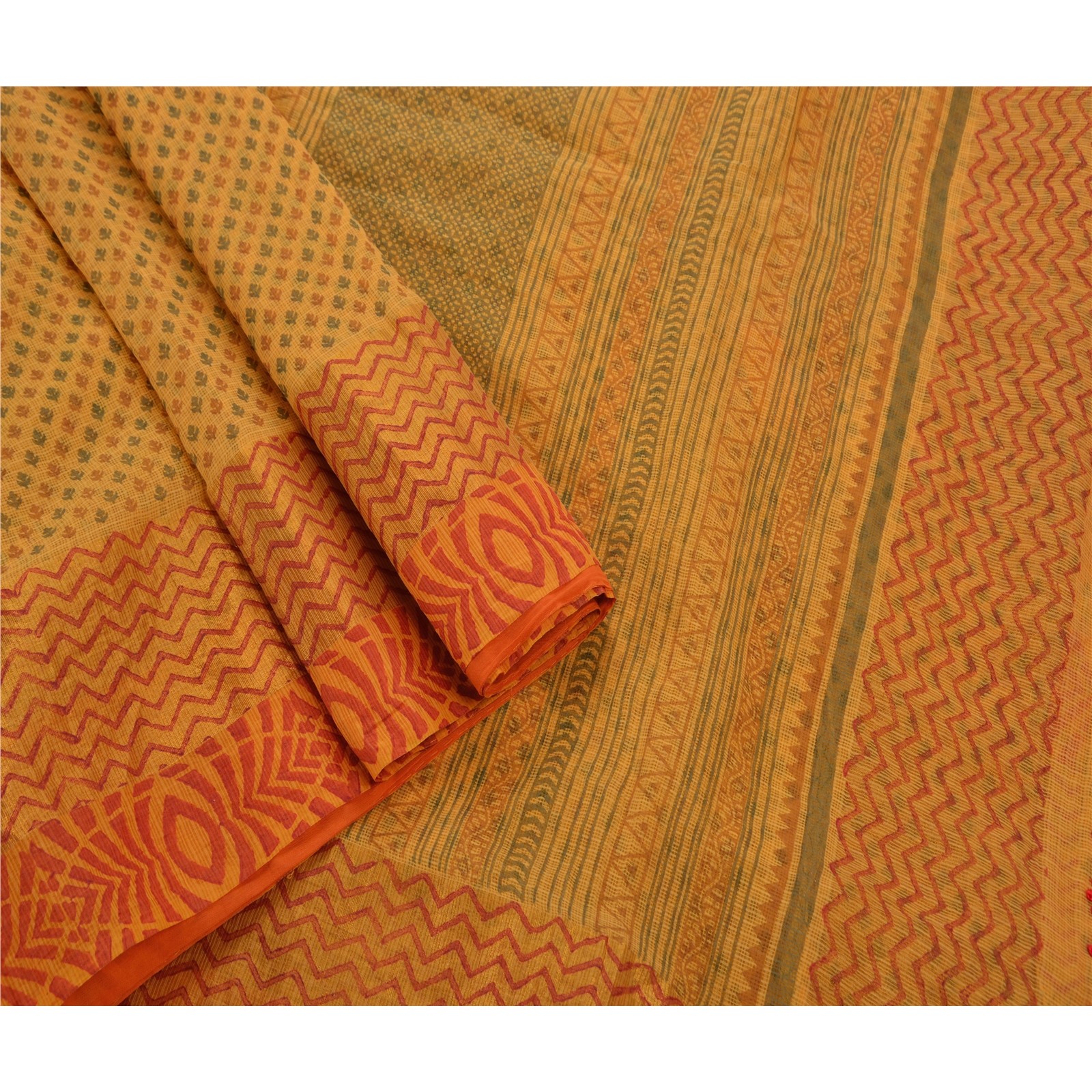 Sanskriti Vintage Sarees Cotton Embroidered Fabric Block Printed Kota 5 Yd Sari