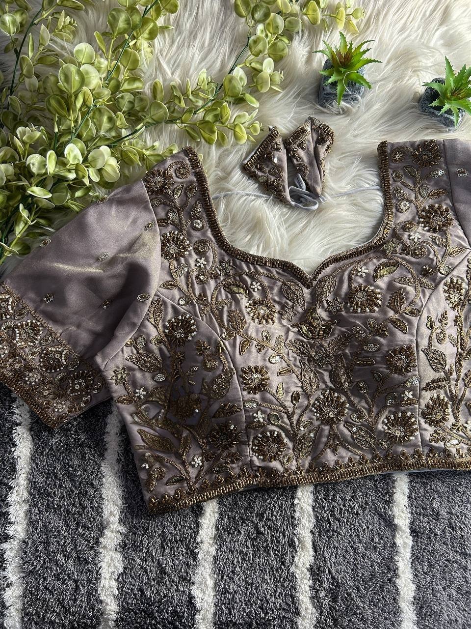 Readytowear Handmade Beads Silk Saree Blouse in USA | Available Size S, M, L, XL