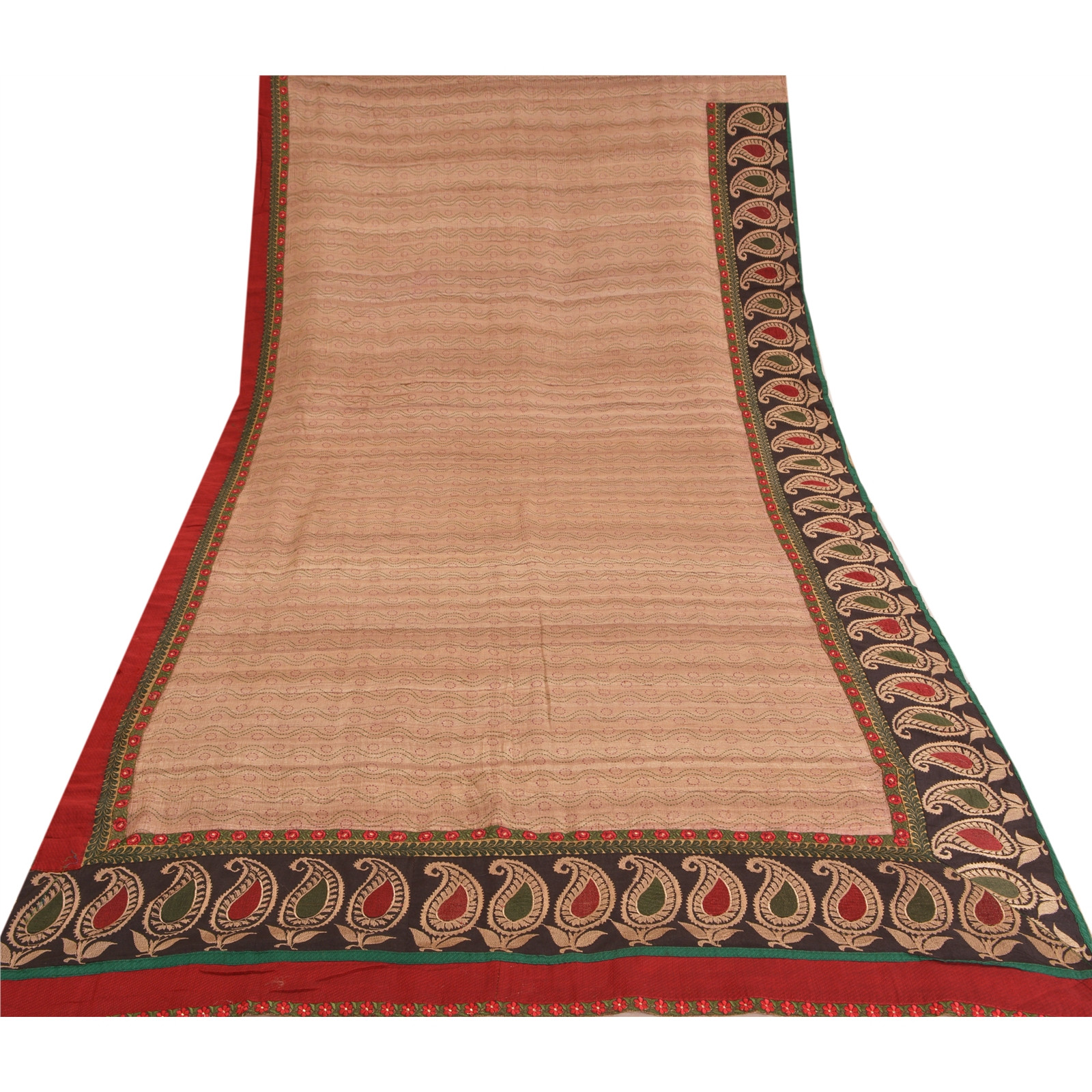 Sanskriti Vintage Indian Sarees Pure Handloom Silk Fabric Embroidered Woven Sari