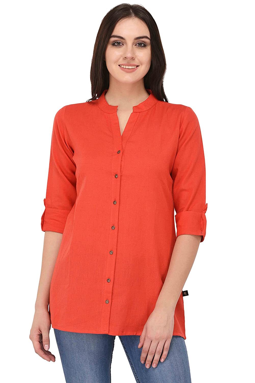 Cotton Top Kurti For Women Solid Straight Mandarin Collar Kurta Dress
