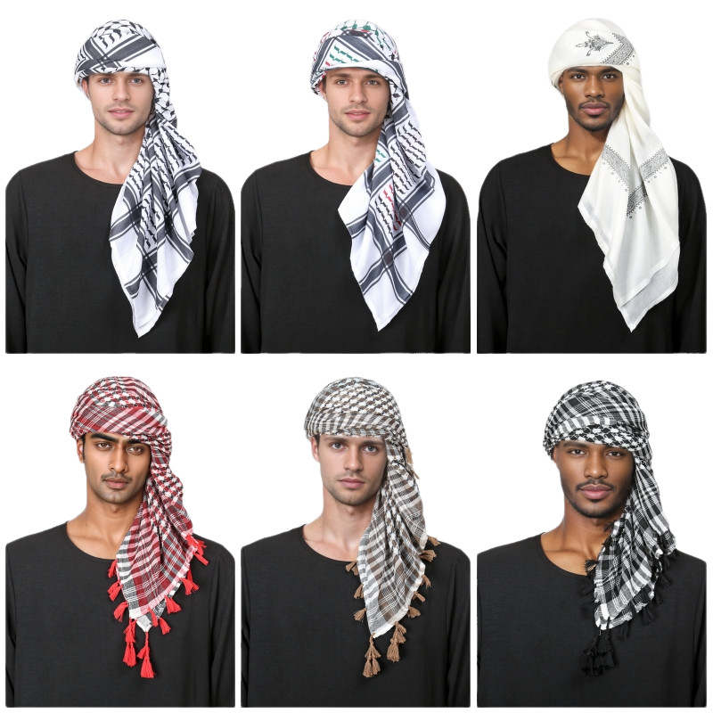 New Square Scarf Arab Keffiyeh Headwrap Neck Shawl Muslim Turban Unisex Headwear