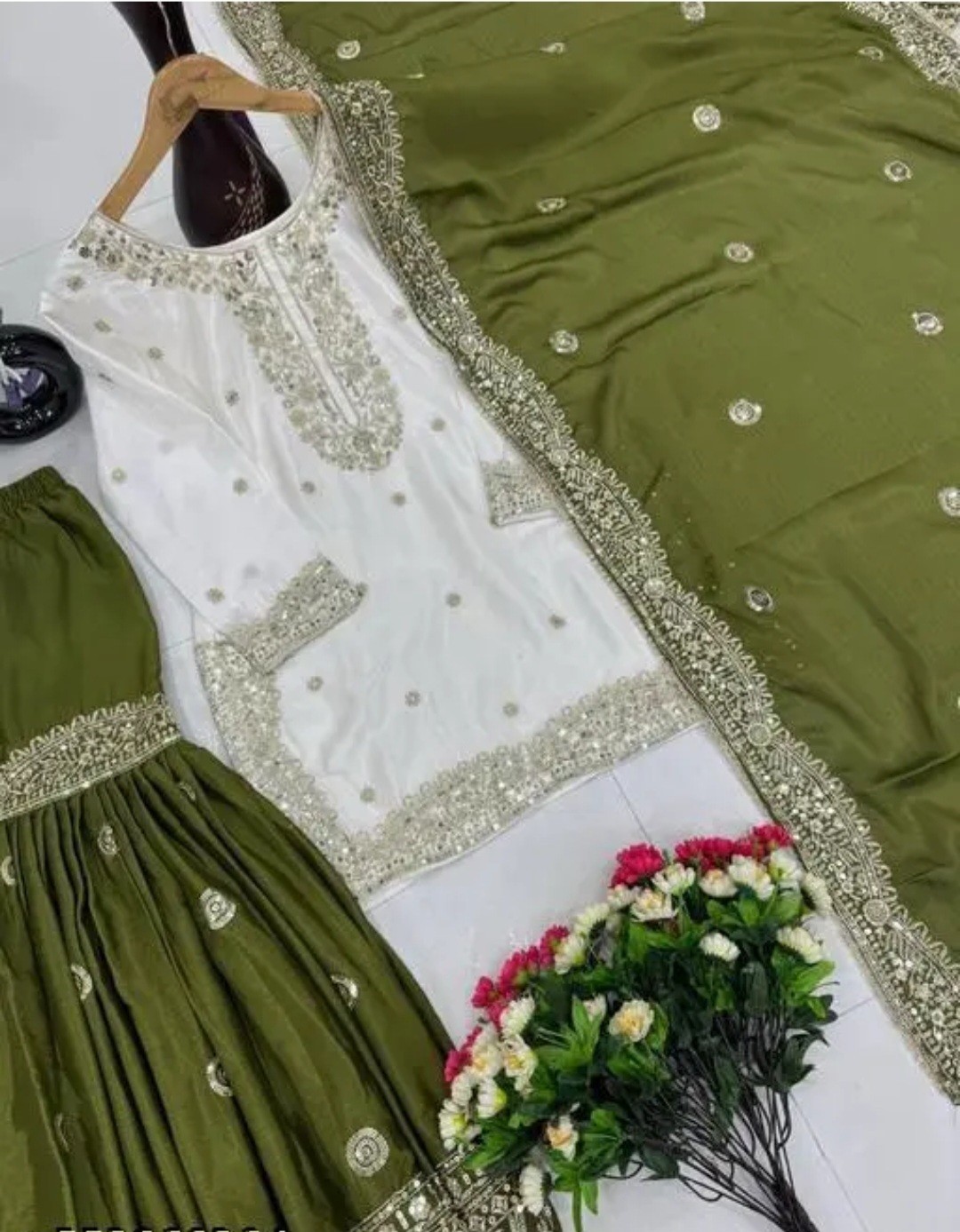 Women Heavy Embroidered Sharara With Kurti & Dupatta Set. Size S To XXL