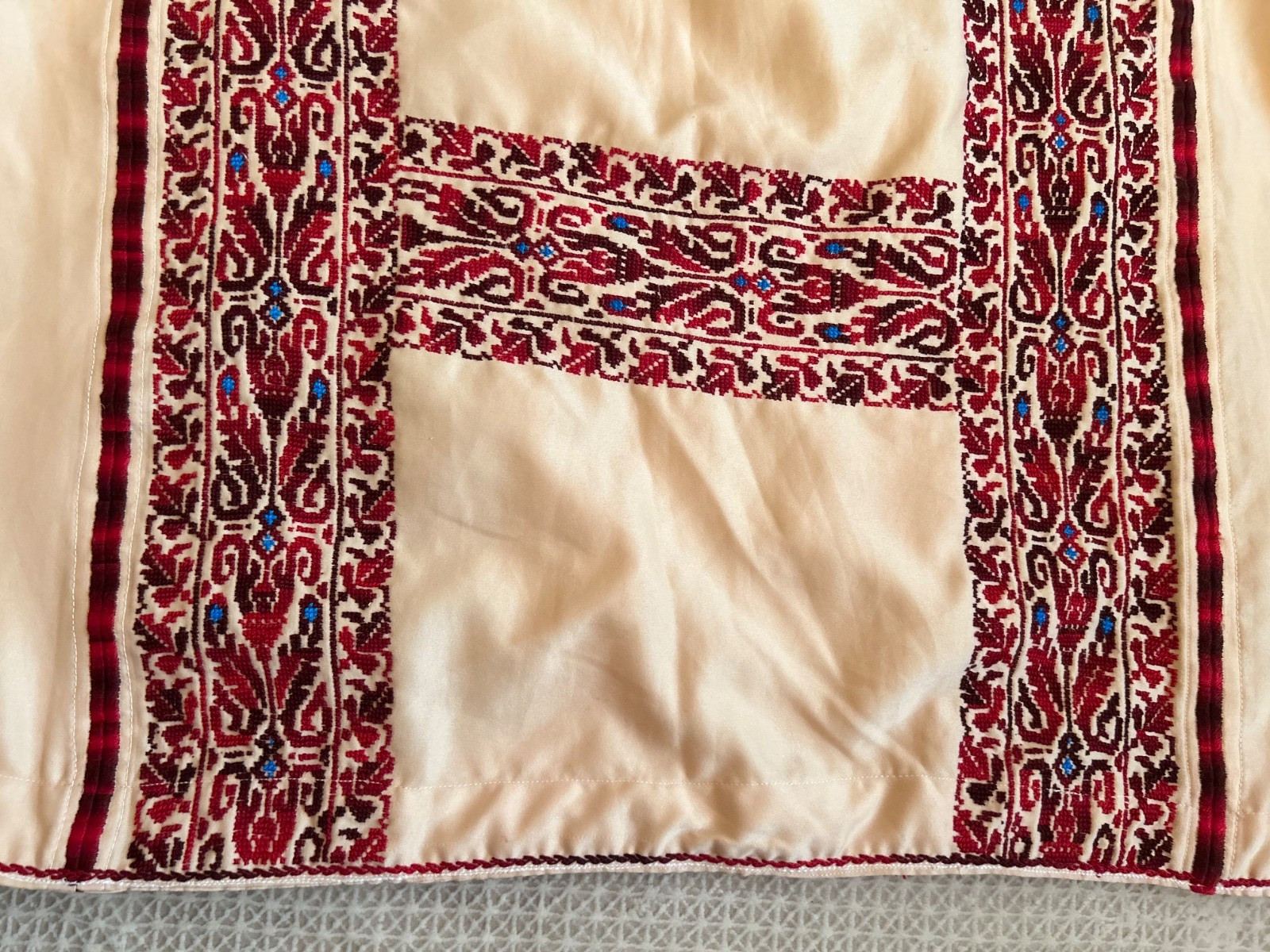 Beige Vintage Palestinian Traditional Thobe- Hand-Embroidered Tatreez Dress