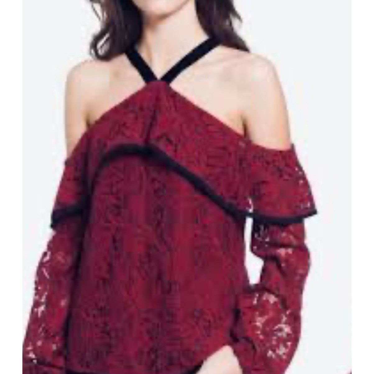 WAYF Helena Off The Shoulder Lace Blouse – Size XS – Burgundy Halter