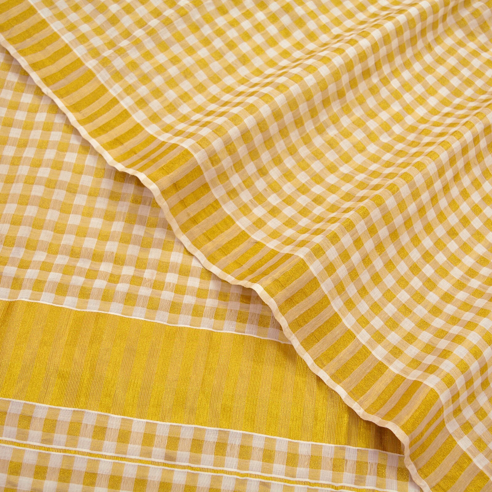 Indian Vintage Heavy Sari Off-White Woven South Sarees Pure Cotton Zari 5Yd