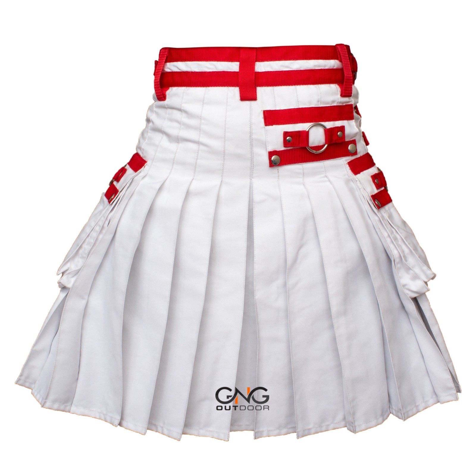 Men’s Scottish White and Red Strap Utility kilt Modern Fashion Highland kilt