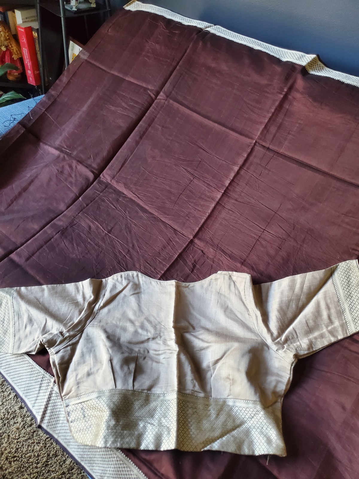 Authentic Handloom Silk Cotton Maheshwari Saree – Chocolate Brown & Silver Resha