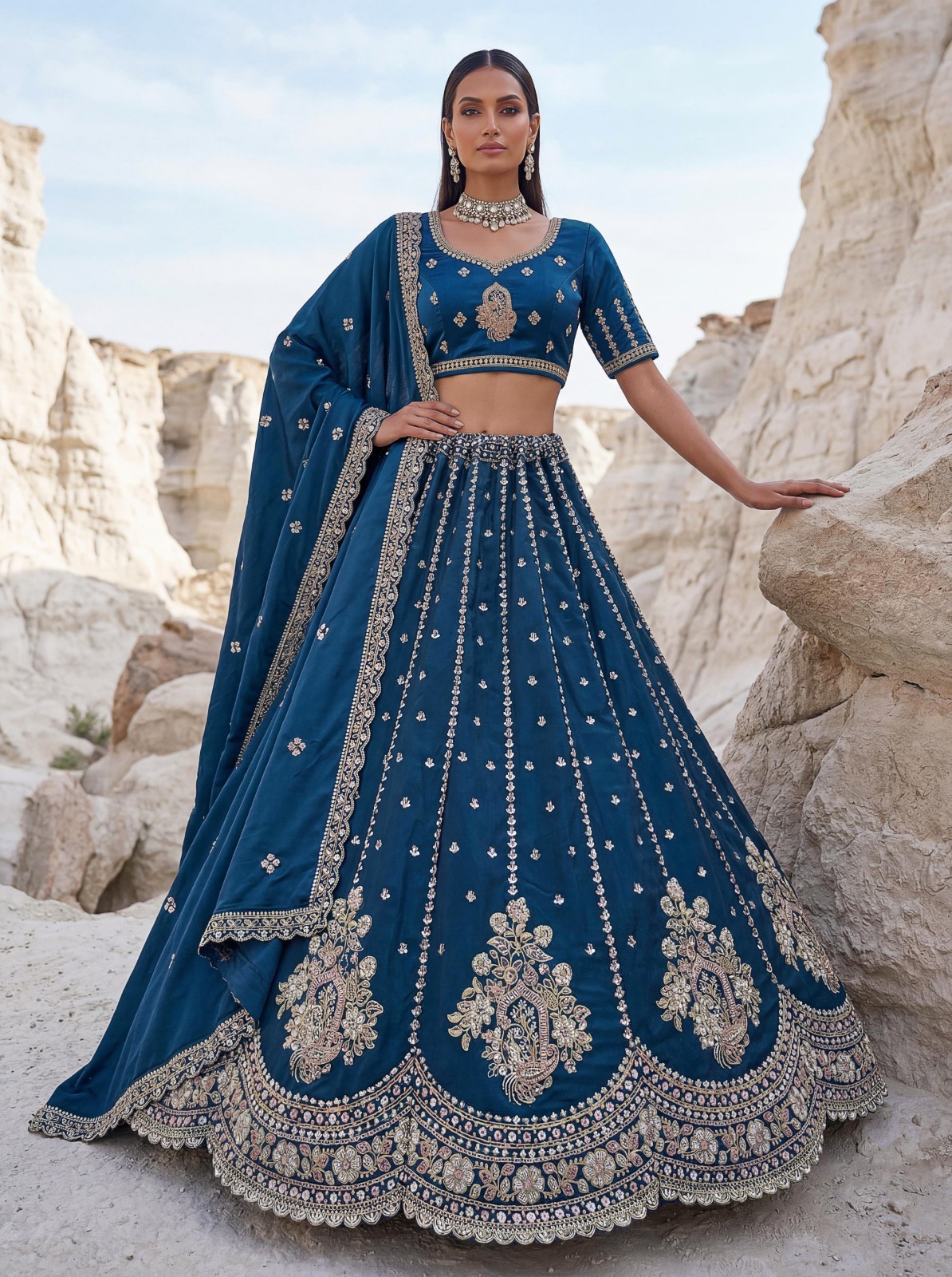Women’s Cadbury Silk Lehenga Choli Floral Embroidery Festive Outfit