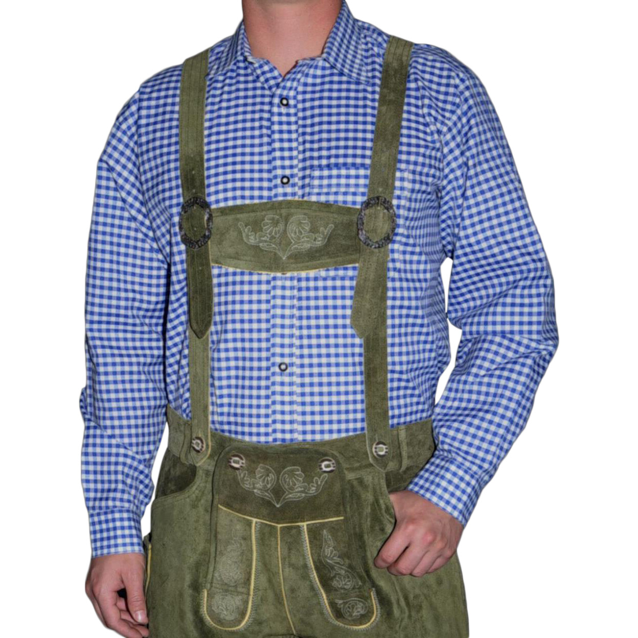 BLUE WHITE German Men Shirt Oktoberfest M L XL Lederhosen Trachten Bavarian