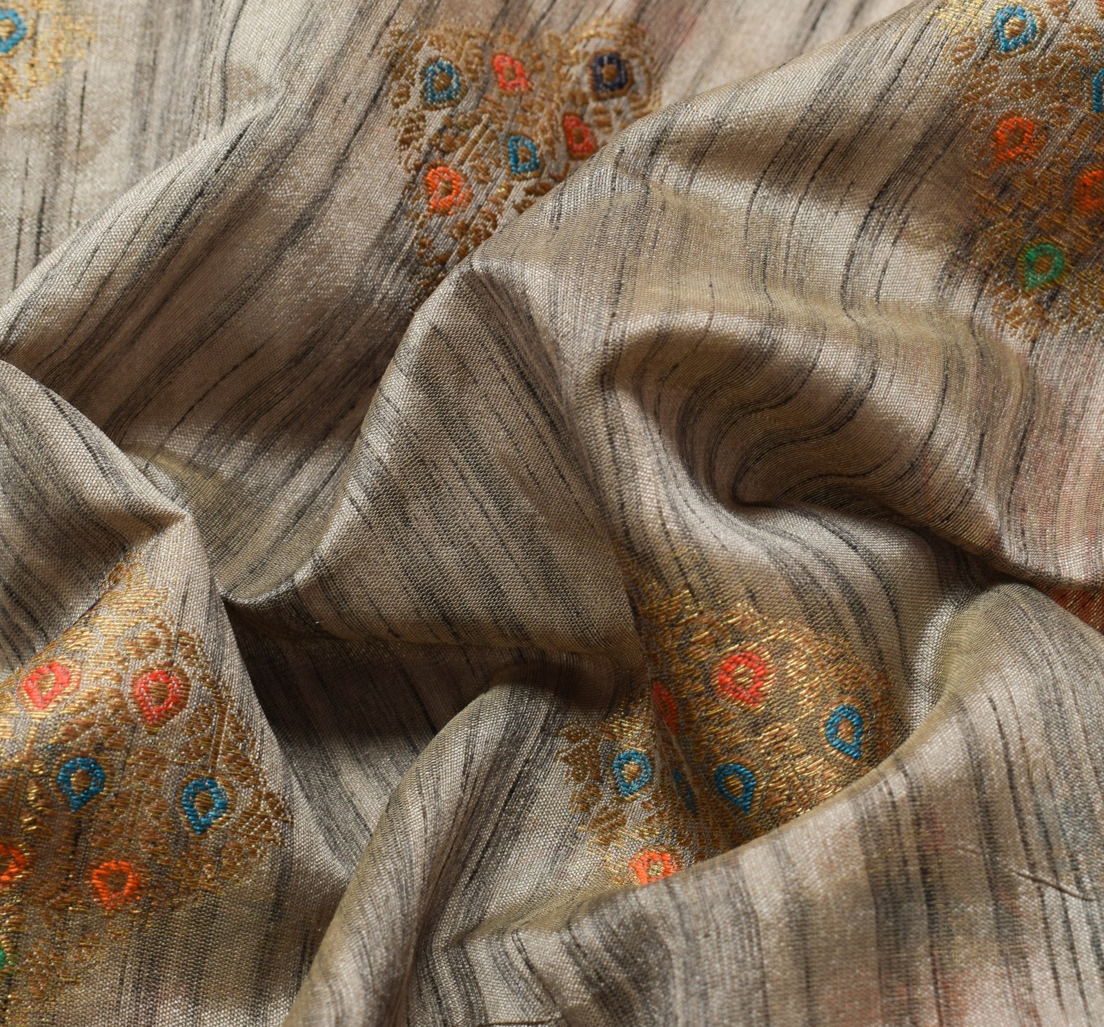 Sushila Vintage Gray Art Silk Saree Zari Woven With Stone Work Sari Craft Fabric