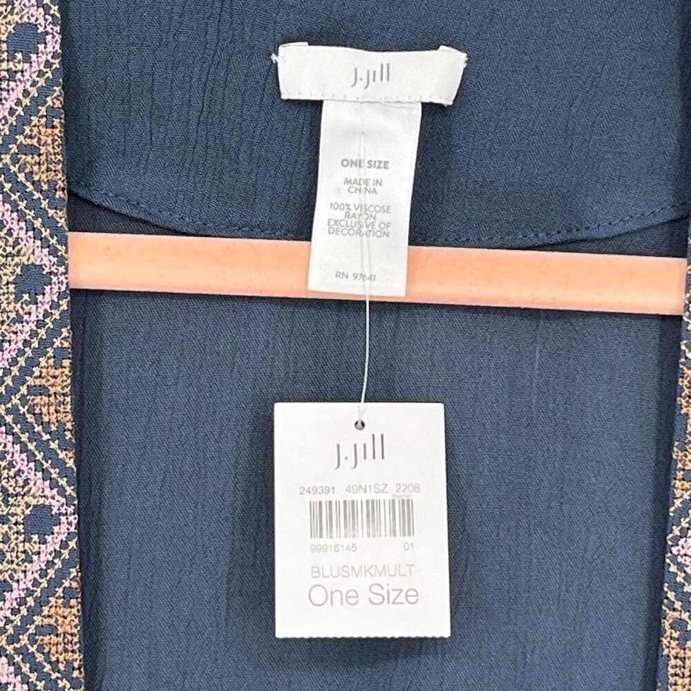 J.JILL EMBROIDERED CRINKLED KIMONO IN BLUE SMOKE LAGENLOOK MULTI NWT