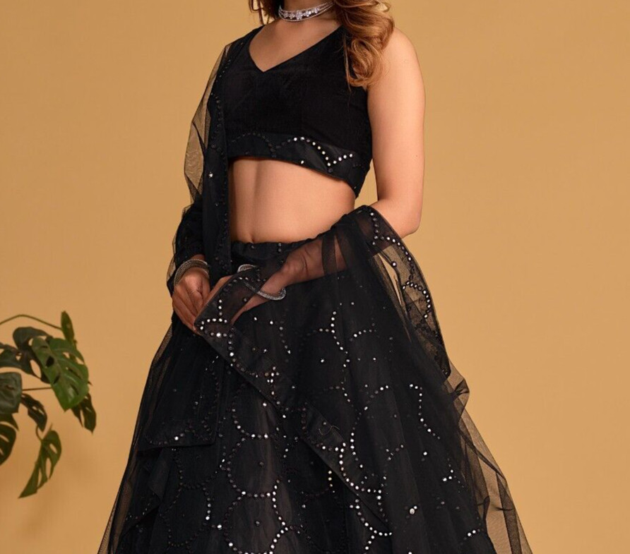 New Black Organza Net Lehenga Choli With Dupatta For Function & Party Wear