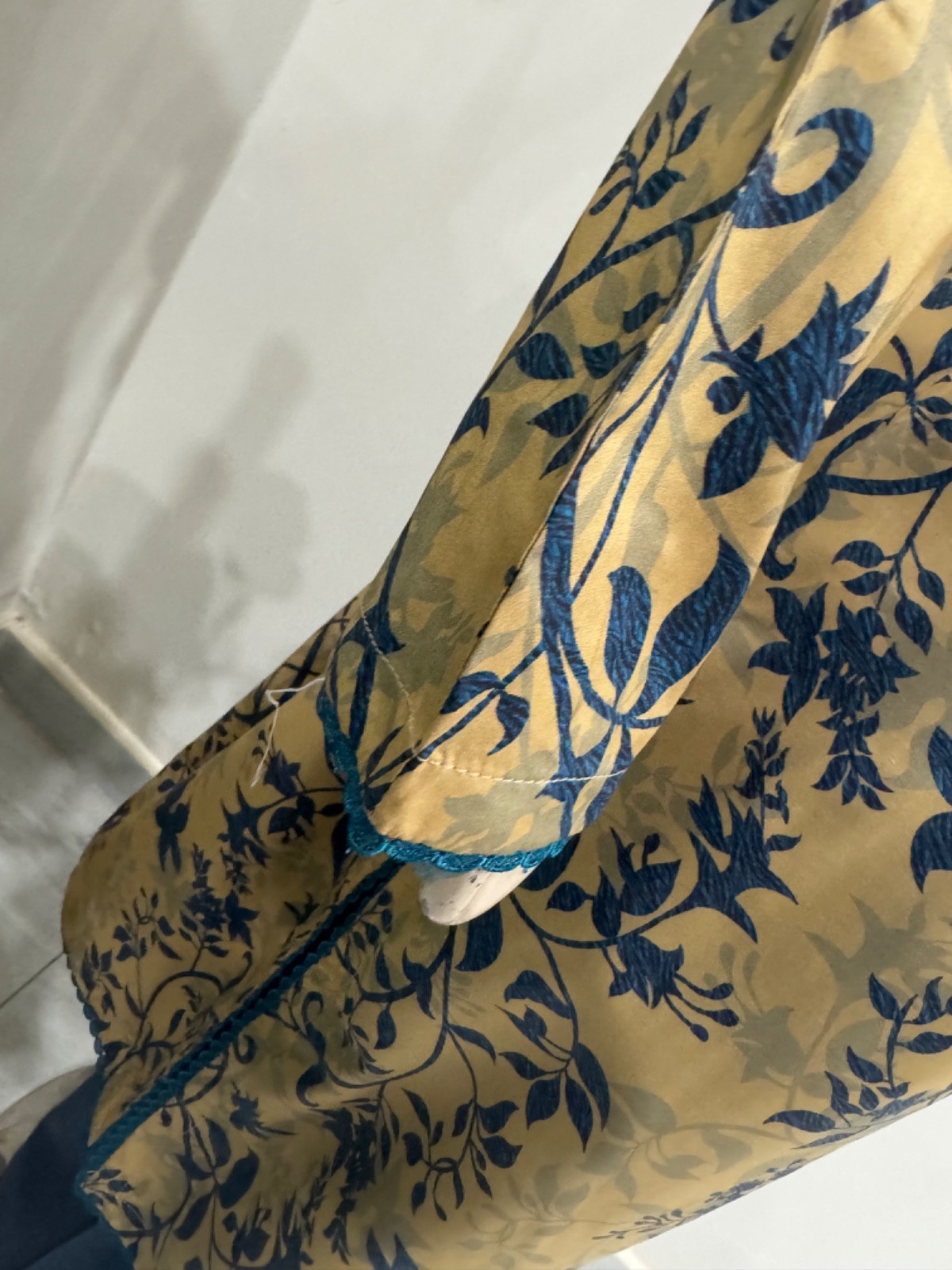 Pakistani Dark Beige & Blue Printed Straight Shirt 3PCS Printed Linen Dress ,L