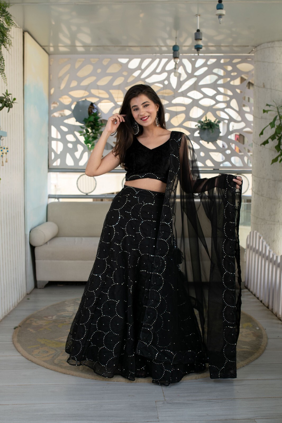 Launching Organza Net Lehenga Choli With Black Dupatta For Indian Party Wear