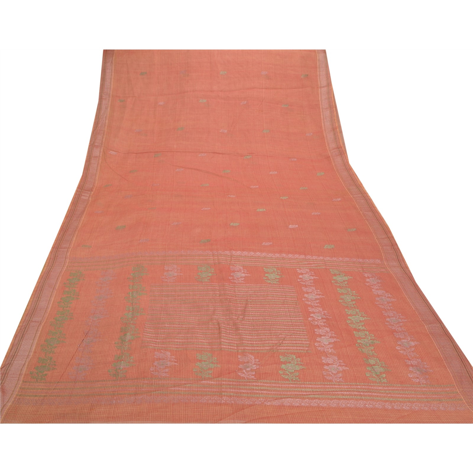Sanskriti Vintage Sari Pure Cotton Hand Embroidered Woven Kota Sarees Fabric