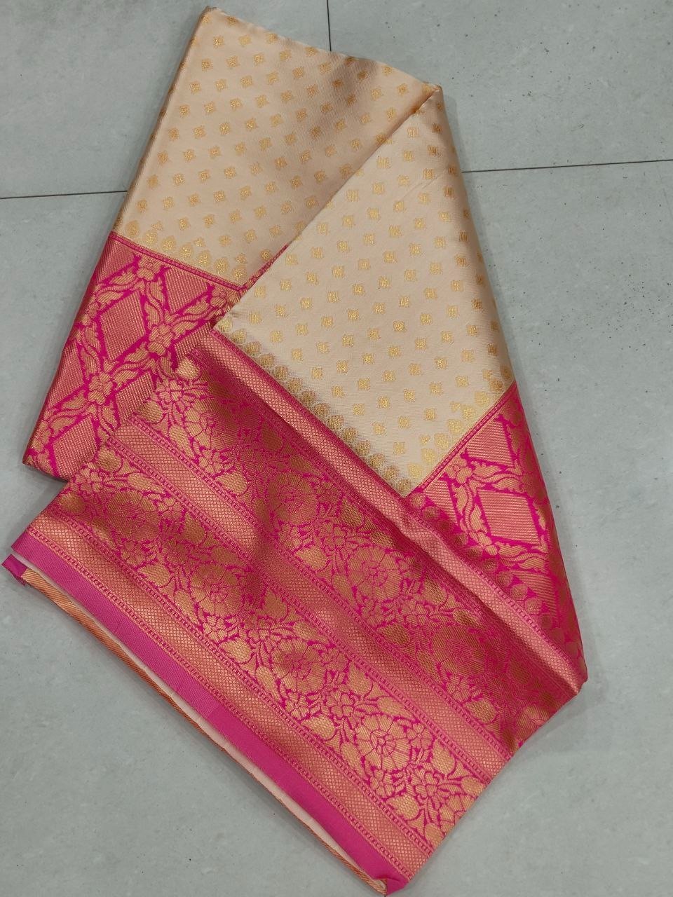 Designer Sari Cream Bollywood Style Bridal Silk Saree Blouse South Indian Party