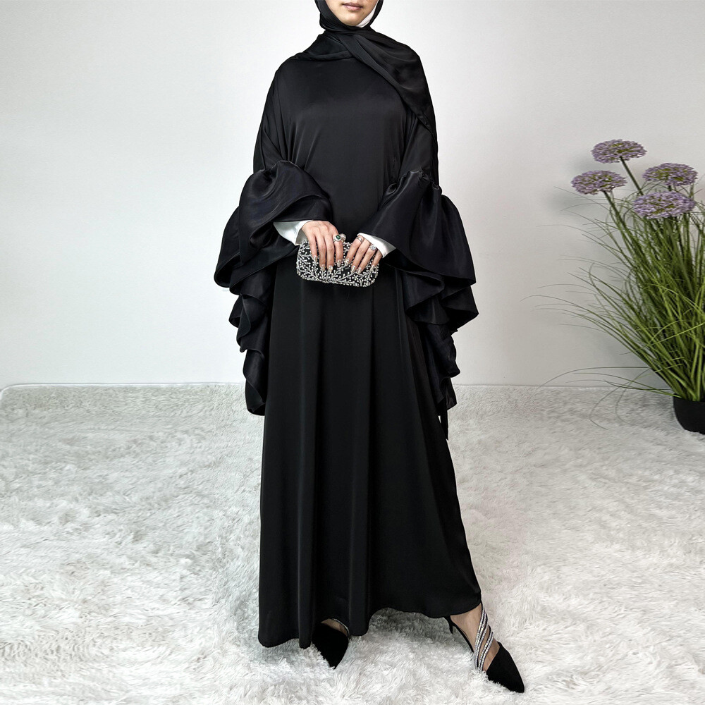 Fashion Wave Bat Sleeve Dress Women Summer Loose Abaya Dubai Robe Muslim Burqa