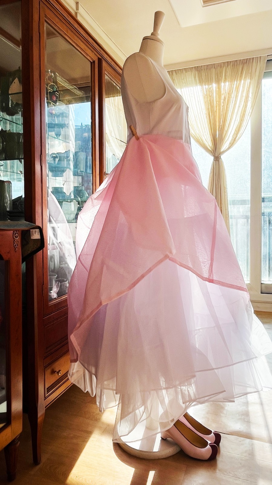 Korean Traditional Dress Silk Hanbok Set-Mint & Pink / Petticoat & Hanbok Bag