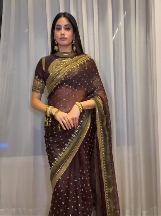 Stunning Look Tibby Silk Brown Saree With Blouse For Indian Ethnic Wear