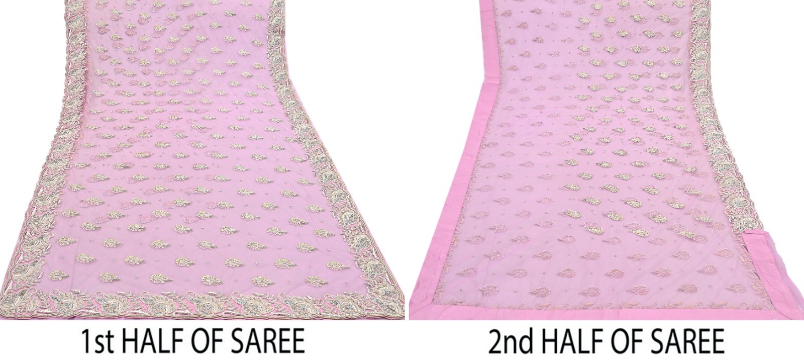 Indian Vintage Sari Pink Net/Mesh Hand Embroidered Anamika Khanna Designer Saree