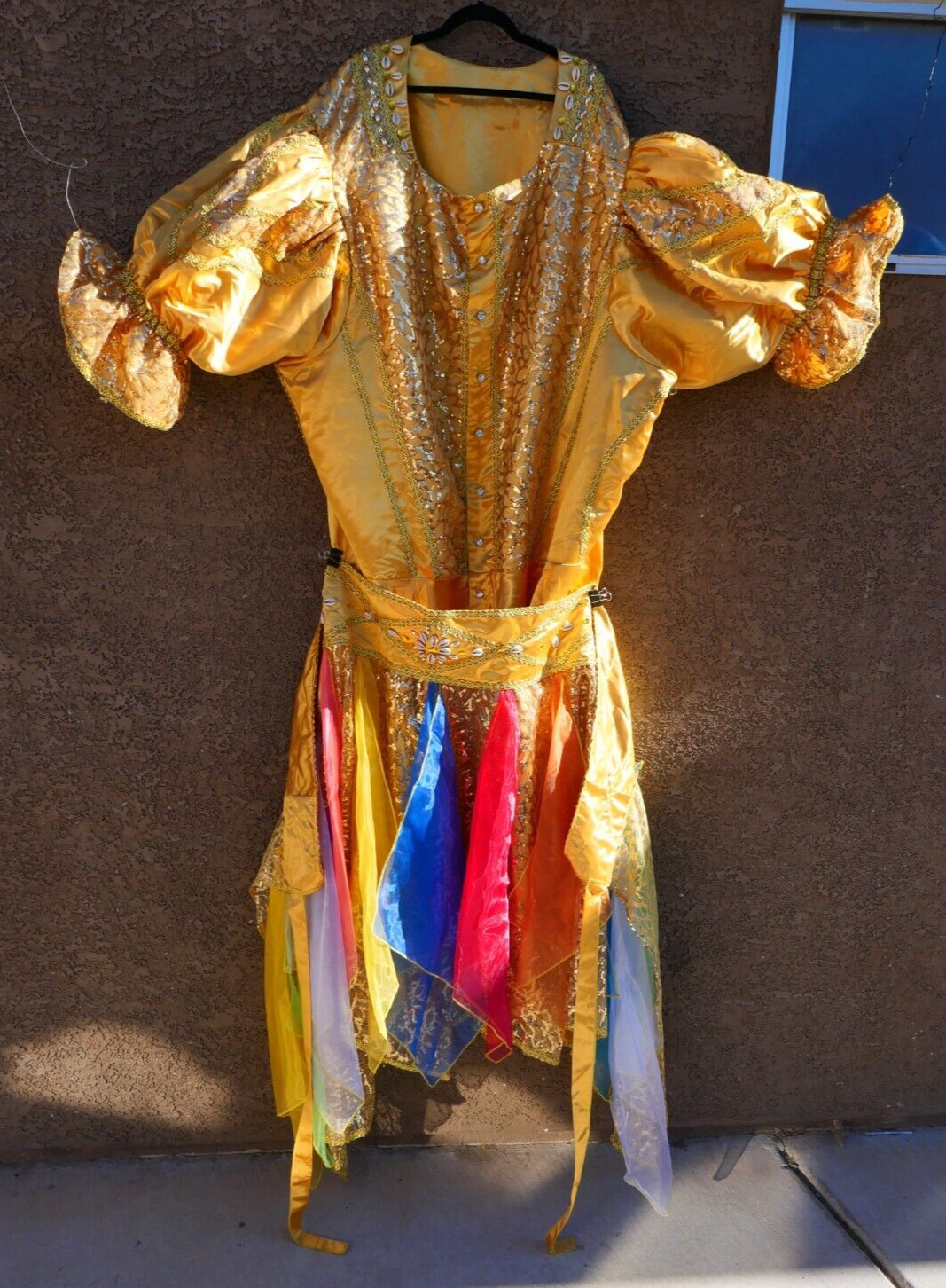Super Plus Size 88 inch Waist -Yellow 2 Piece African Queen Dress with Seashells