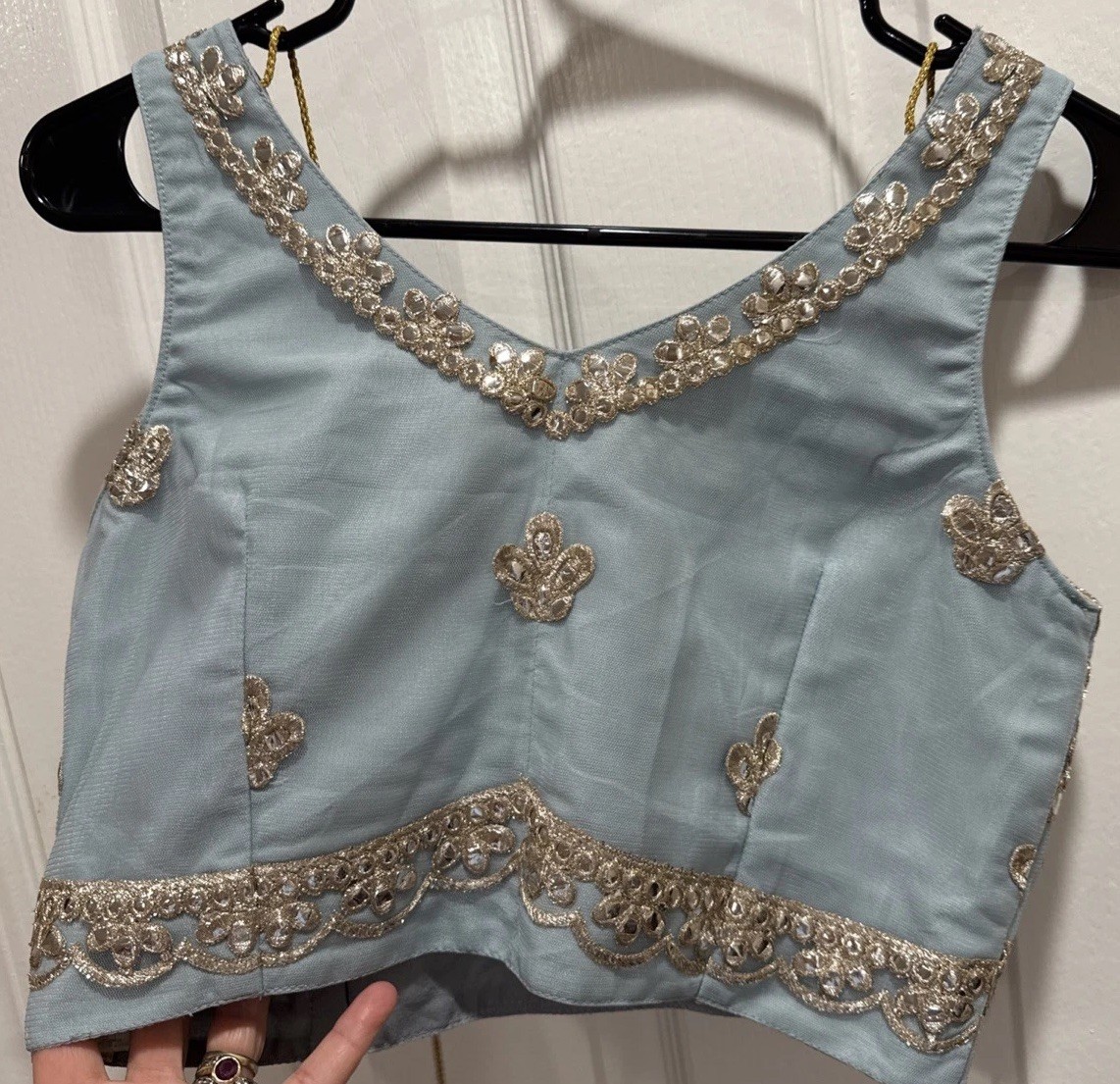 Indian Blue Choli With Beautiful Silver Embroidery & Fringe Tassels