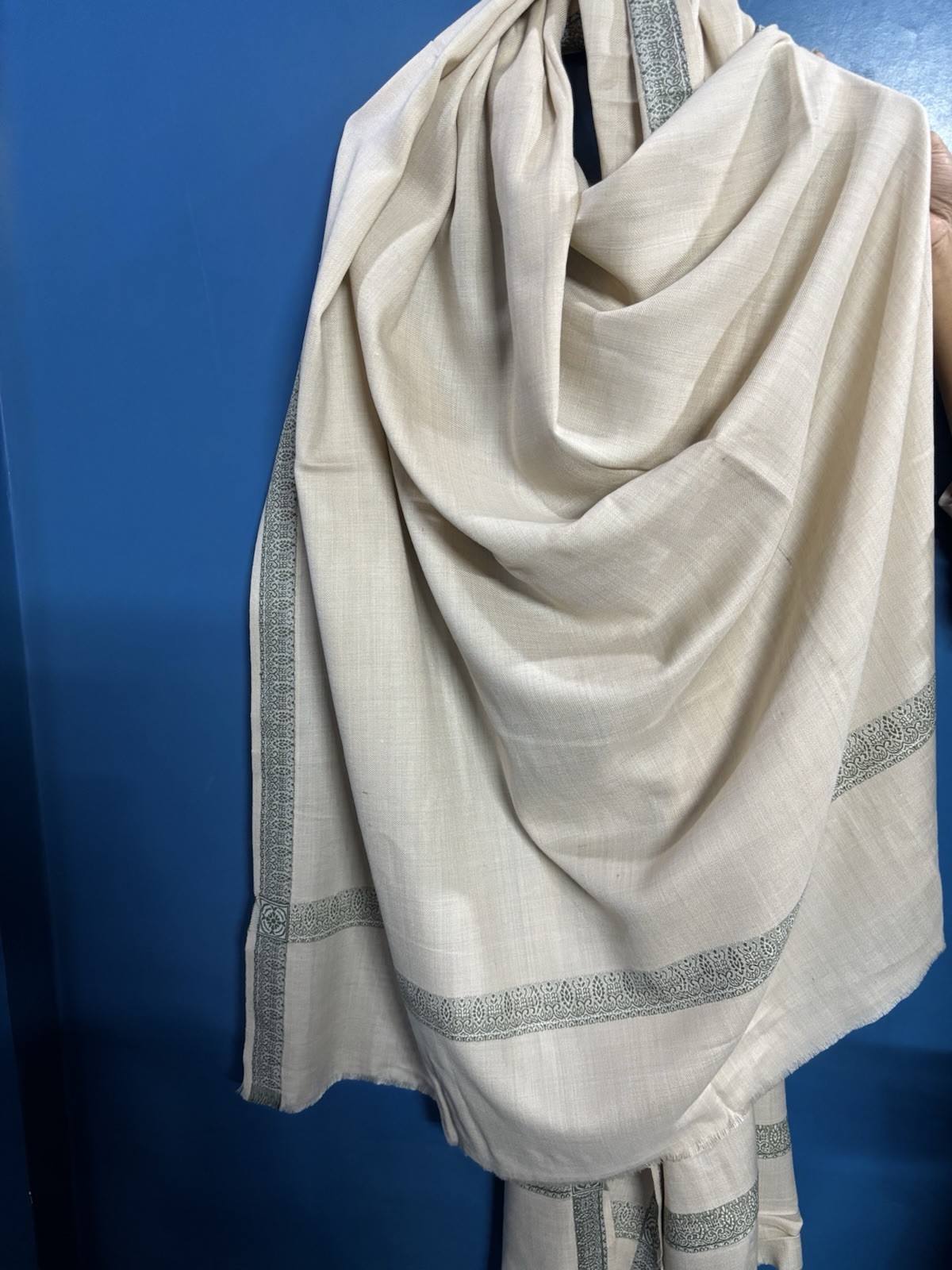 Handmade Men’s Shawl with Embroidered Border – Black, Navy Blue, Beige