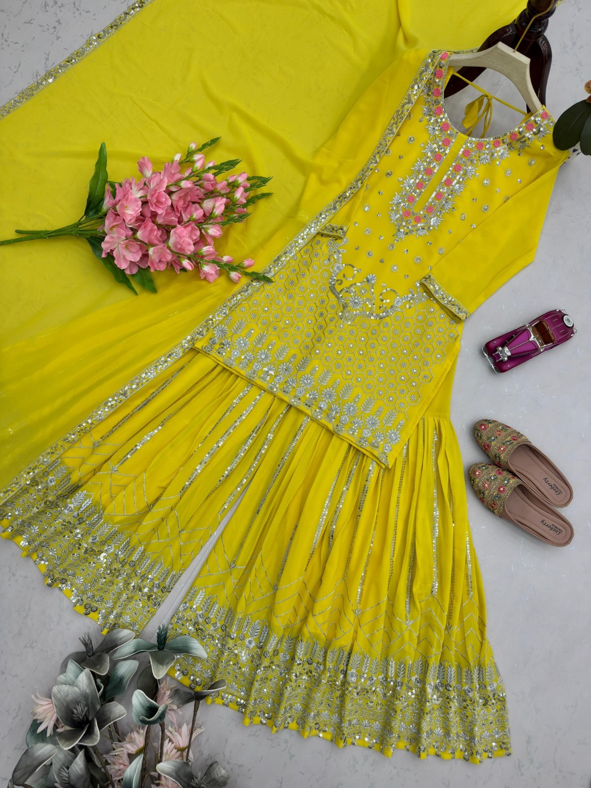 PUNJABI SHARARA PLAZZO KURTI PLAZZO SALWAR KAMEEZ SUIT WOMEN READY MADE DESIGNER