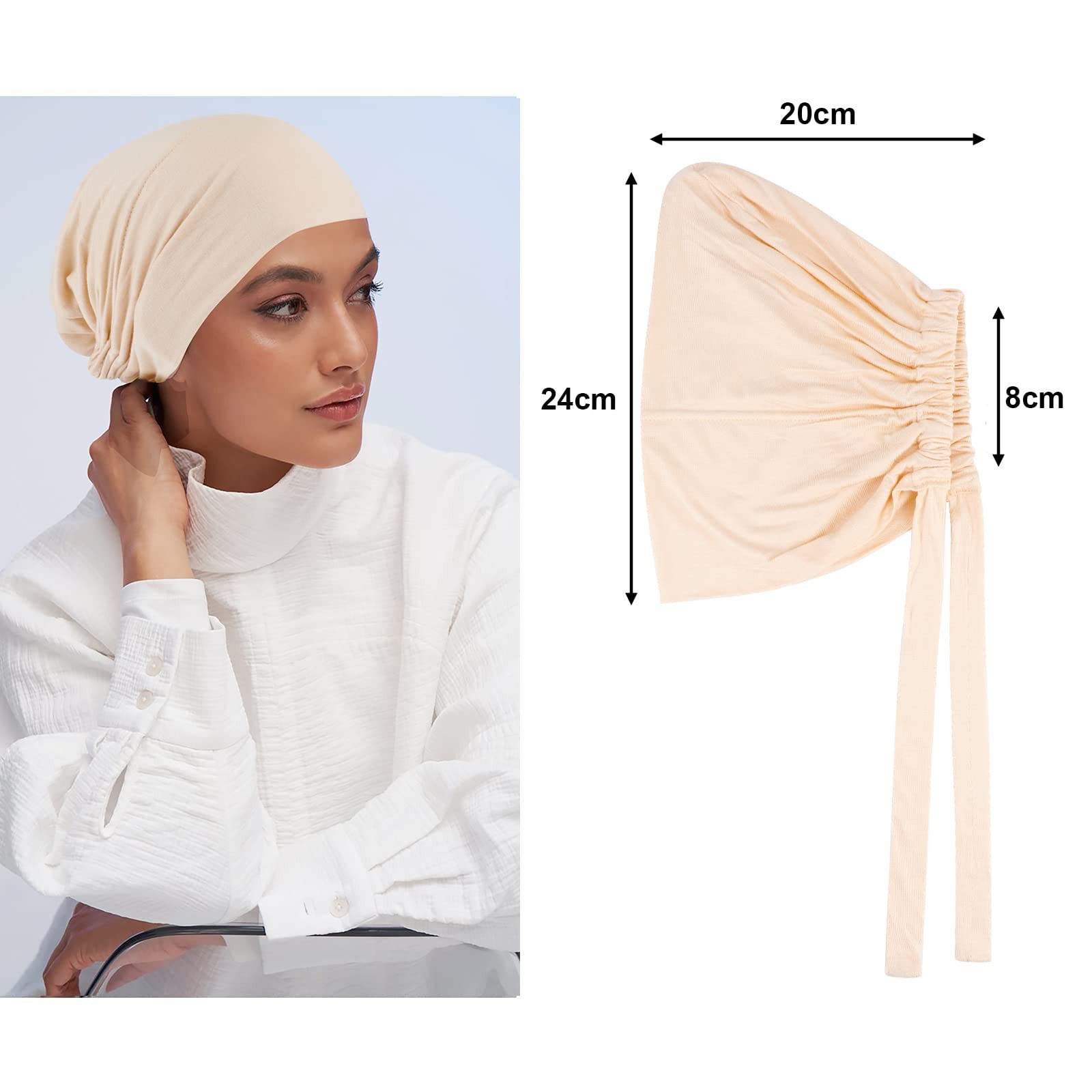 PHOGARY 4 Pcs Women Hijab Undercap, One Size, White, Pink, Peach, Beige