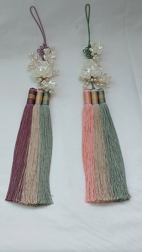 Korean Traditional Norigae Tassel Set – Pink & Purple Hanbok Accessories, 34 cm