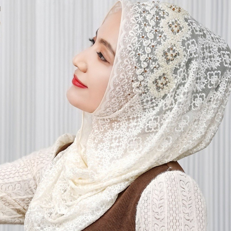New Silk Hijabs Women Malaysia Wrap Cap Muslim Print Bead Scarf Hair Cover Shawl