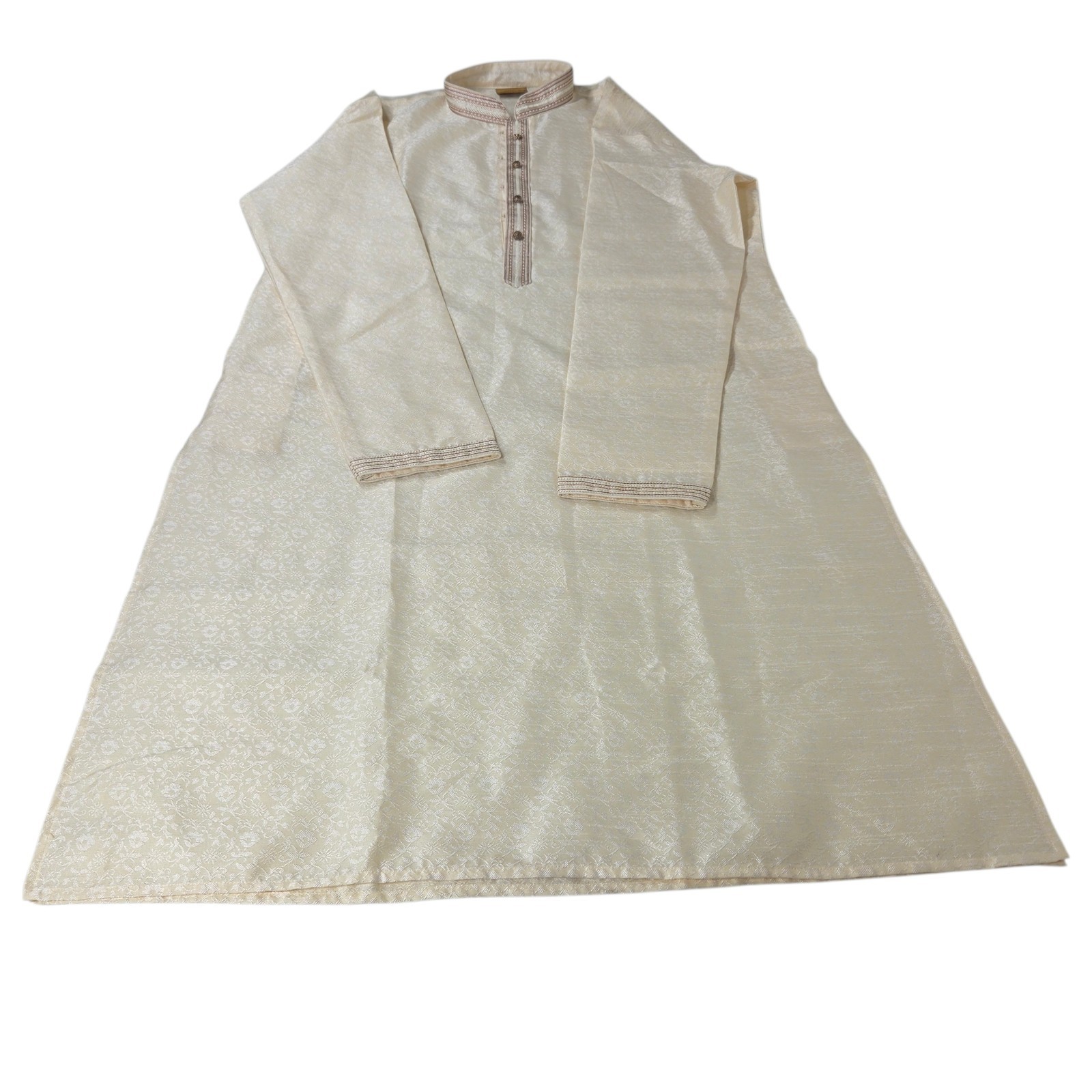 Swayamvar Men’s Silk Jacquard Kurta Ivory Band Collar Long Sleeve XXL (44)