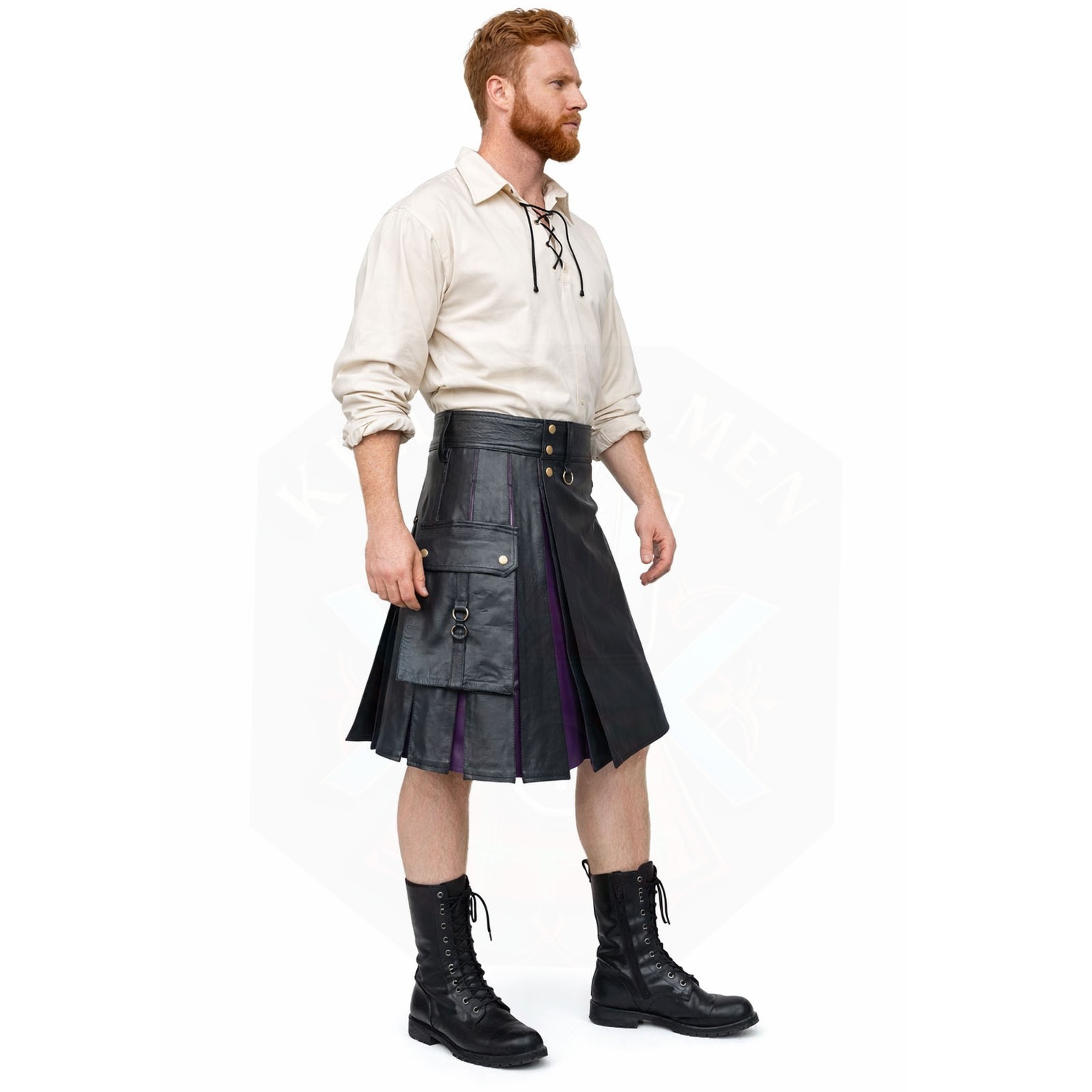 Hybrid Black & Purple Leather Kilt: Modern Scottish Design Highland Wear