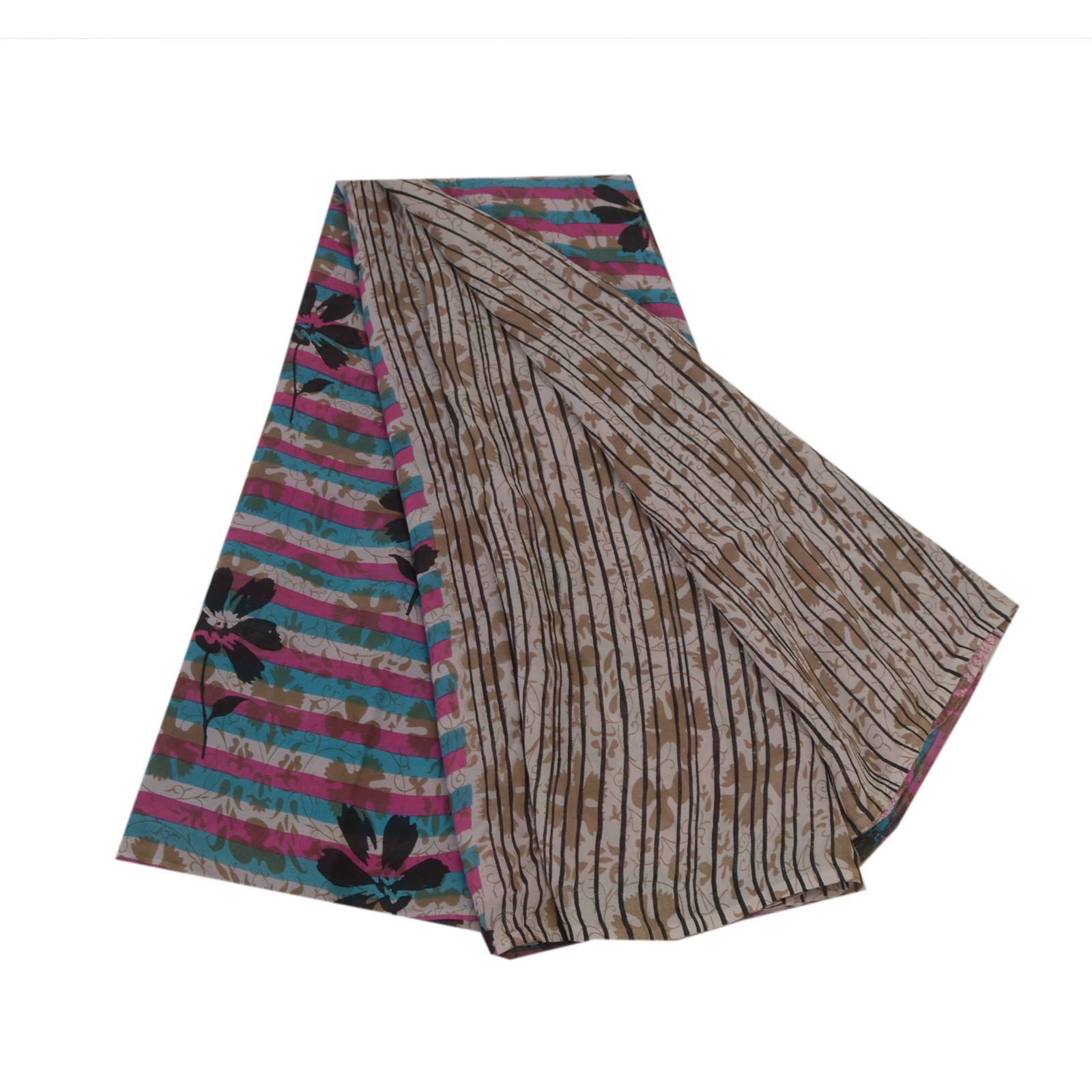 Sanskriti Vintage Pink &Cream Sarees Pure Georgette Silk Print Sari Craft Fabric