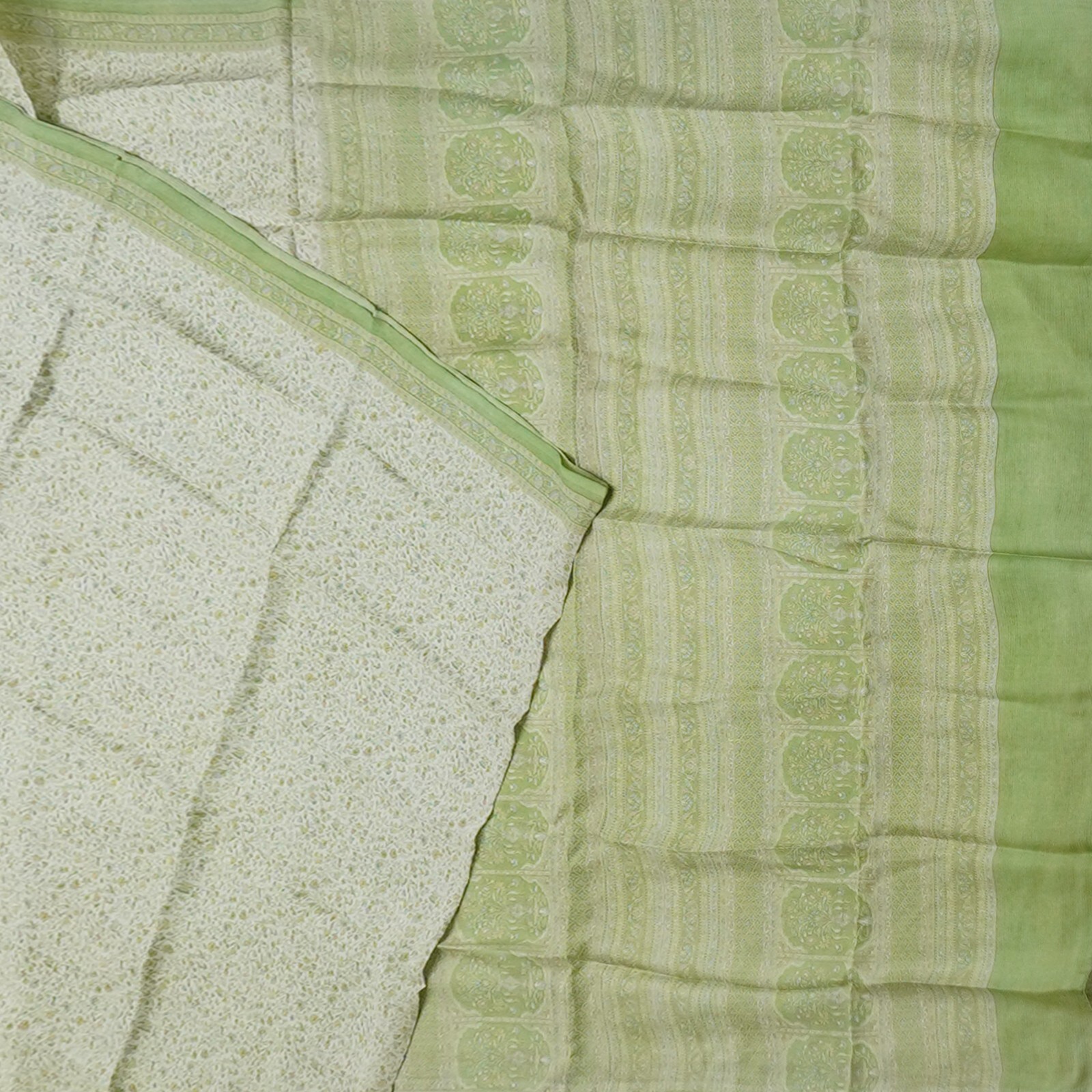 Namaste Vintage Green Sarees 100% Pure Silk Floral Printed Sari 6YD Craft Fabric