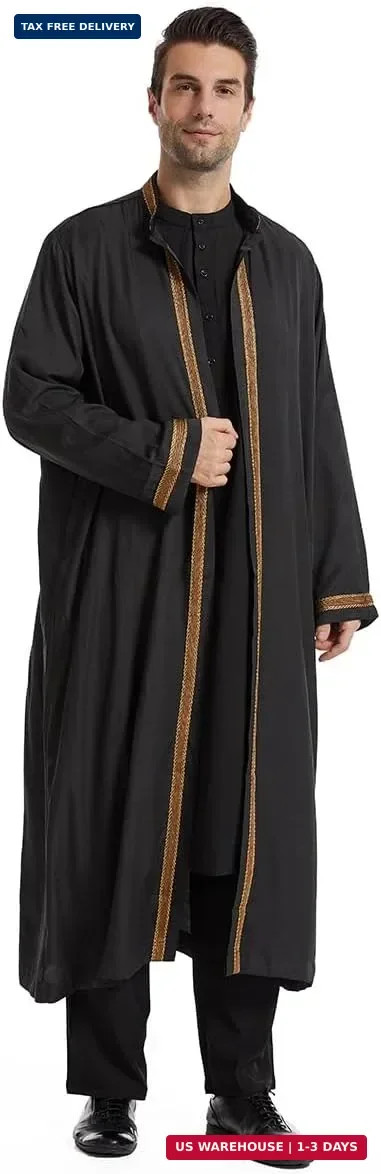 Qianliniuinc Thobe for Men Abaya Islamic Clothing – Muslim Kaftan Dubai Arabic R